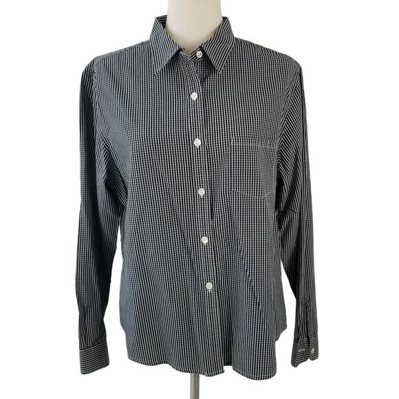 Talbots Black White Check Button Down Long Sleeve Top Size Large - Picture 1 of 4